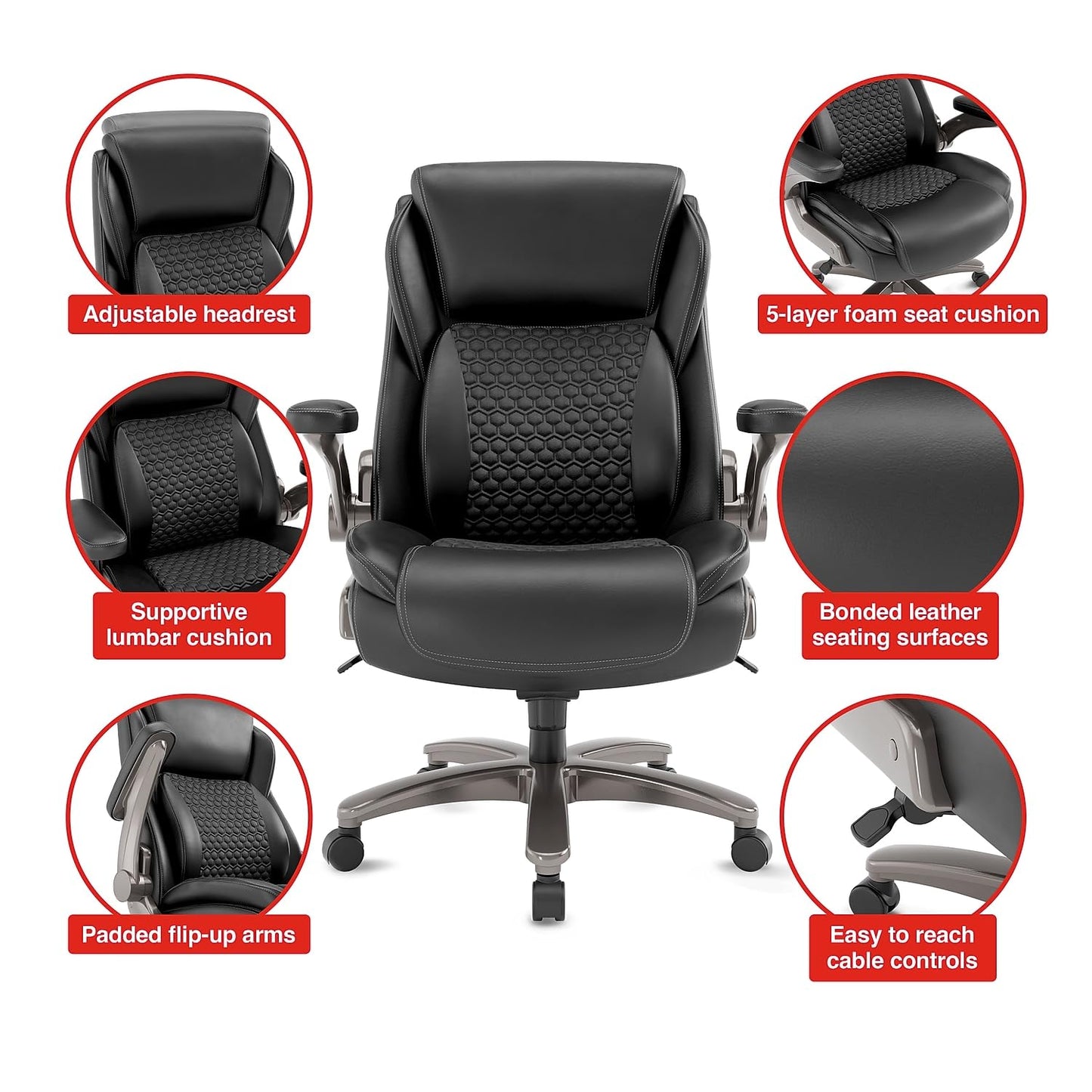 Staples Randolph Ergonomic Bonded Leather Executive Big & Tall Chair, 400 lb. Capacity, Black
