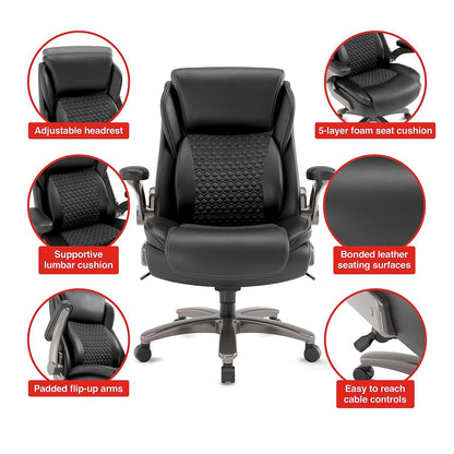 Staples Randolph Ergonomic Bonded Leather Executive Big & Tall Chair, 400 lb. Capacity, Black