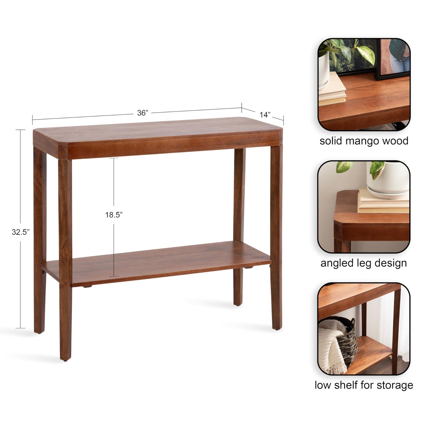 Kate and Laurel Talcott Modern Rectangle Wood Console Table; 36 x 14 x 33; Walnut Brown; Transitional Decorative Two-Tier Entryway Table for Use as a Behind Couch Table or a Bedroom Accent