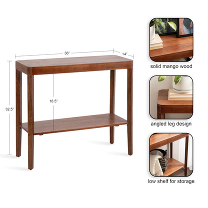 Kate and Laurel Talcott Modern Rectangle Wood Console Table; 36 x 14 x 33; Walnut Brown; Transitional Decorative Two-Tier Entryway Table for Use as a Behind Couch Table or a Bedroom Accent
