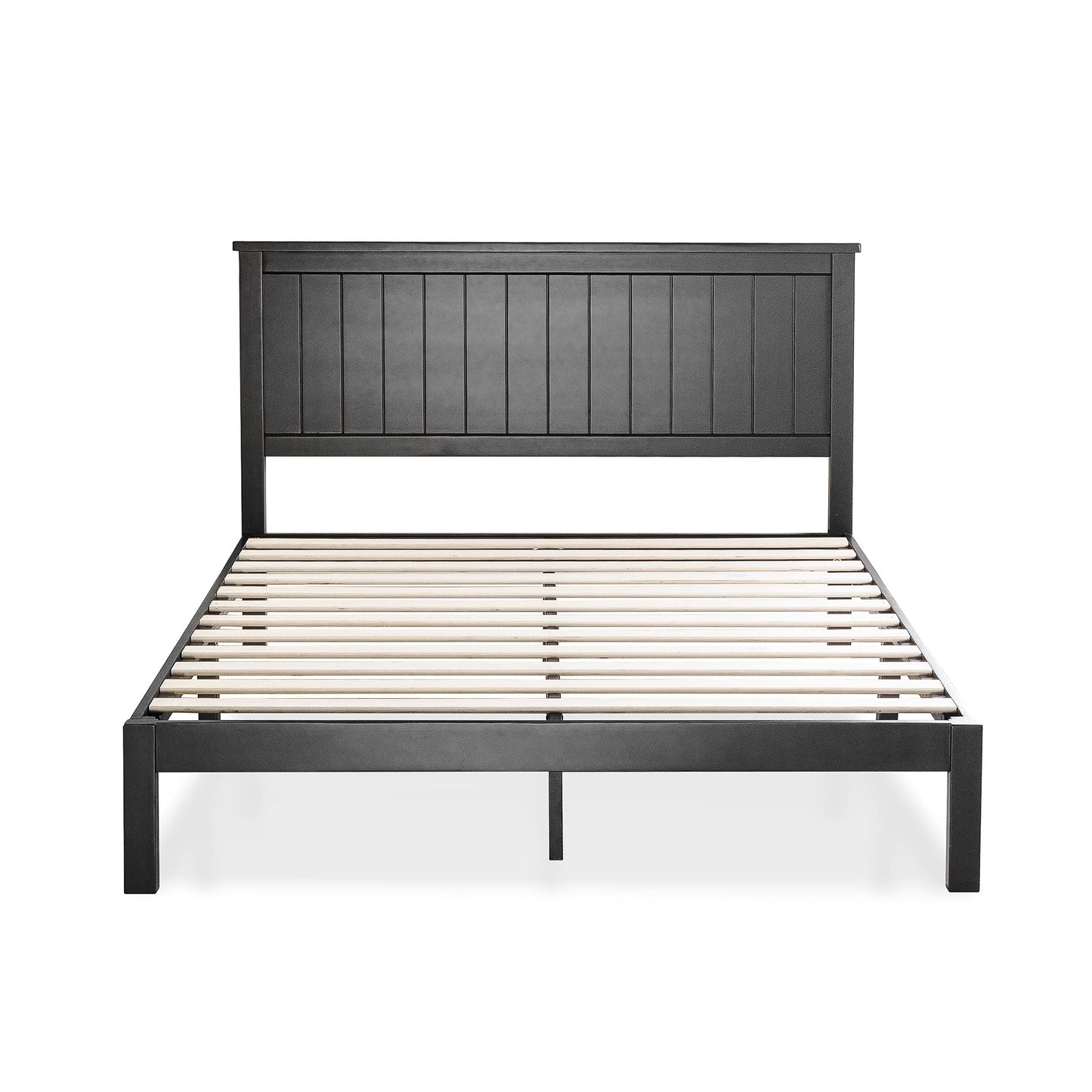 Zinus Santiago Wood Platform Bed Frame, Wood Slat Support, No Box Spring Needed, Easy Assembly, King, Black