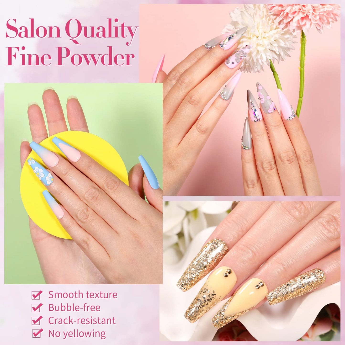 BORN PRETTY Acrylic Nail Kit - Acrylic Powder (Clear, White, Pink) & Liquid Set with Nail Forms, Brush Pen, File & Glass Container - Beginner Friendly