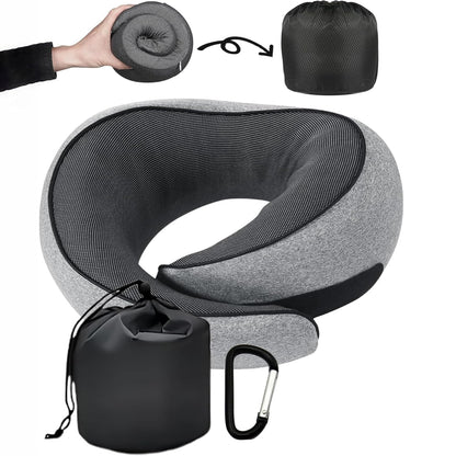 SZXYX Neck Travel Pillows for Airplanes, 100% Pure Memory Foam Neck Pillow for Airplanes, Comfortable Breathable Cover, 360° Support Stowable Pillows for Sleeping, Car, Airport Travel Essentials L