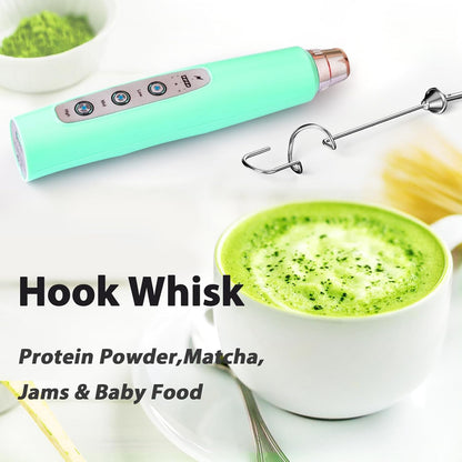 Milk Frother Rechargeable Handheld Electric Whisk 3 Speed Adjustable, Coffee Frother Wand with 3 Stainless Whisks,