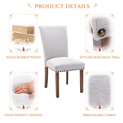 Parsons Dining Chairs Set of 4, Upholstered Nailhead Dining Room Kitchen Side Chair with Thick Cushions and Wood Legs, Light Grey