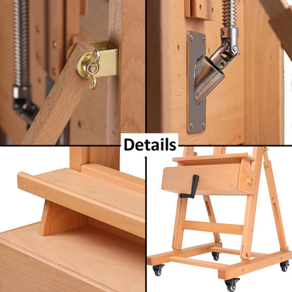 MEEDEN Art Painting Easel: Professional Crank Easel - Heavy Duty Beech Wood Studio H Frame Stand - Height Adjustable 71" to 98"