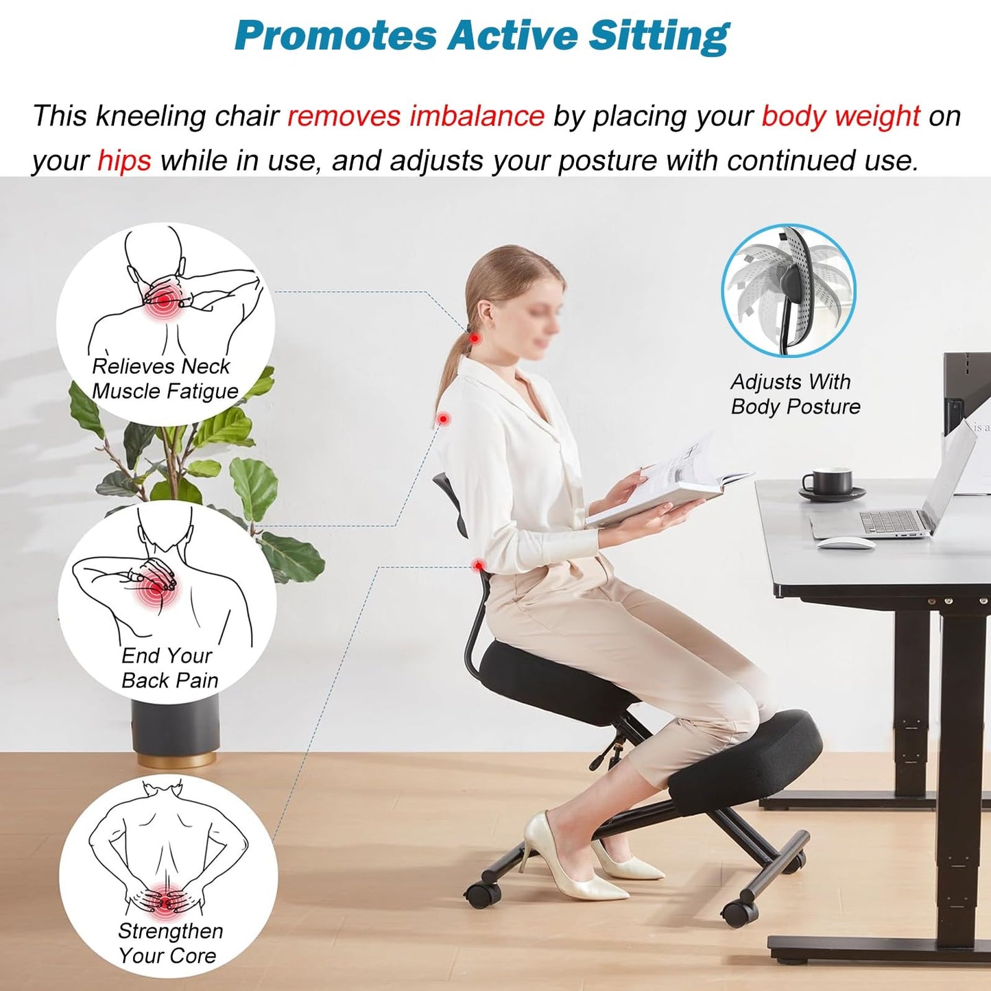 Office Chair Cross Legged Chair，Height Adjustable Ergonomic Office Chair with 360° Casters, Meditation Chair with Back, Kneeling Chair for Fitness Fanatics/Home Workers/Yoga Lovers