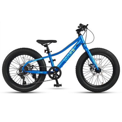 Glerc Mars Kids Mountain Bike, 20 Inch Fat Tire Bike for Teen Ages 6-12 Year Old, Bicycle with 2.8-Inch Wide Tires and 6 Speed Drivetrain, Blue