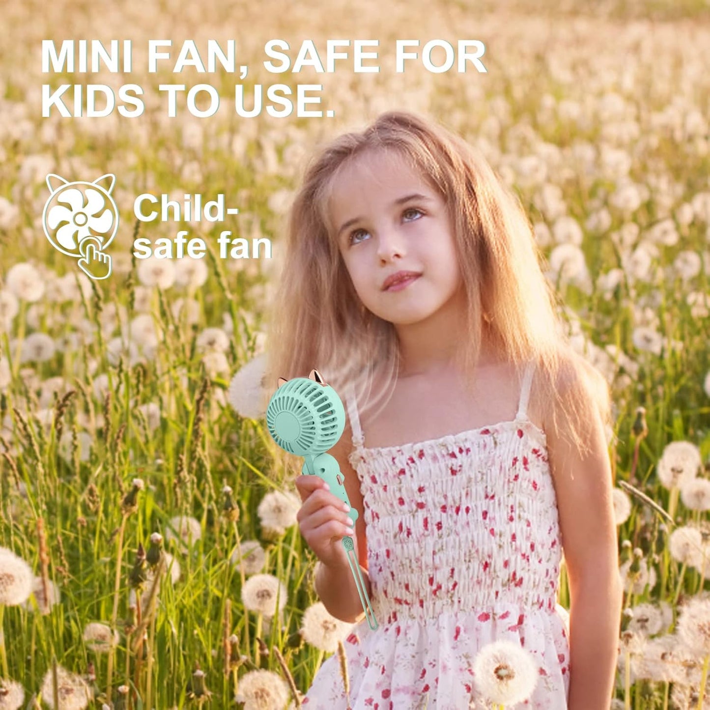 QearFun Handheld Fan, Portable Mini Hand Held Fan with USB Rechargeable Battery, 3 Speed Personal Desk Fan, 8-12 Hours