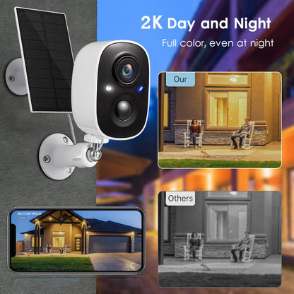 GMK Security Cameras Wireless Outdoor, 2K Color Night Vision AI Motion Detection 2-Way Talk Battery Powered WiFi Home Indoor Camera IP65 Weatherproof Spotlight Siren Alarm Cloud/SD Storage 2-Pack