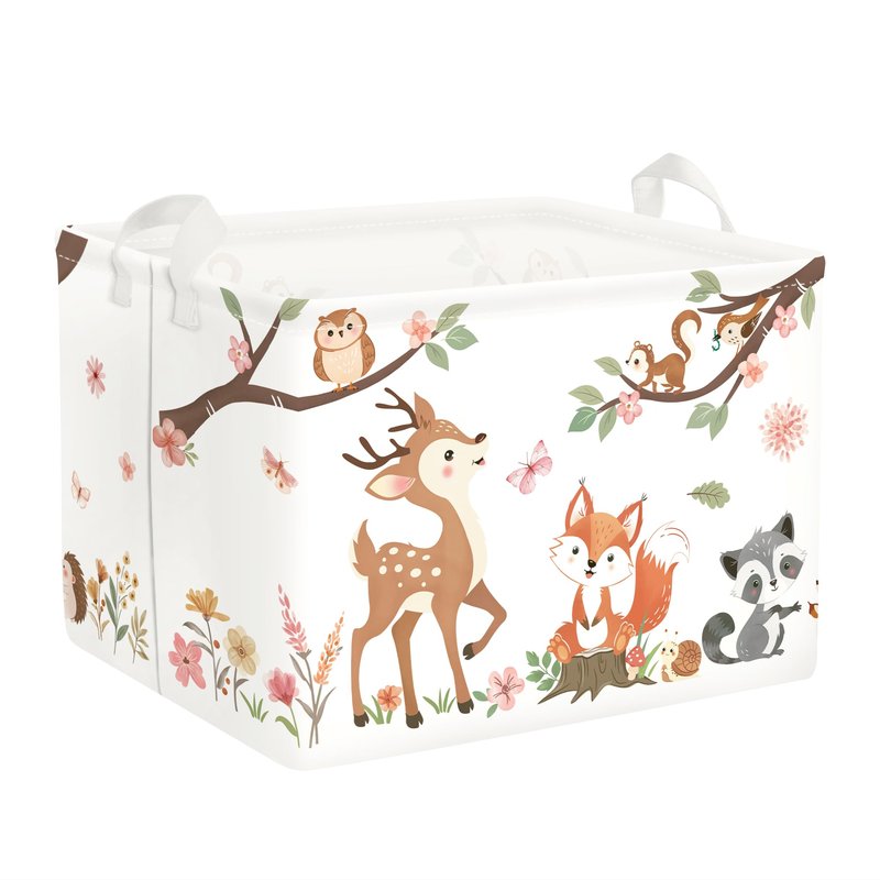 Clastyle Forest Animal Baby Storage Basket Leaf Kid Laundry Hamper Boy Girl Gift Toy Box Collapsible Clothes Organizer Nursery Bin for Bedroom, Pink Deer, 40x30x30 cm