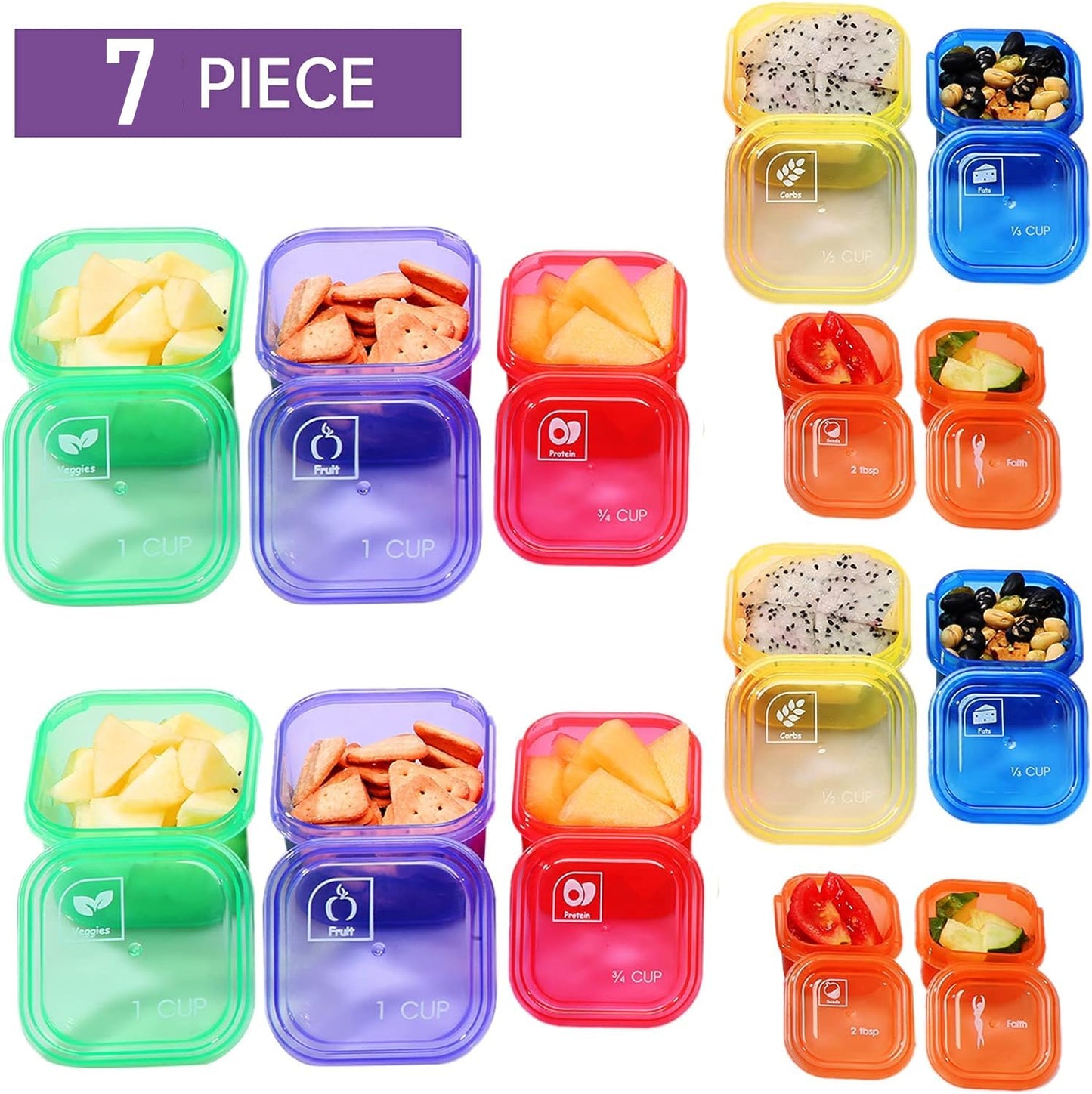 7Pcs Portion Control Container Kit,21 Day Fix Containers And Food Plan,Multi Color Coded Containers,Meal Prep System Storage Containers,BPA Free Weight Loss Food Containers For Double Diet Plan
