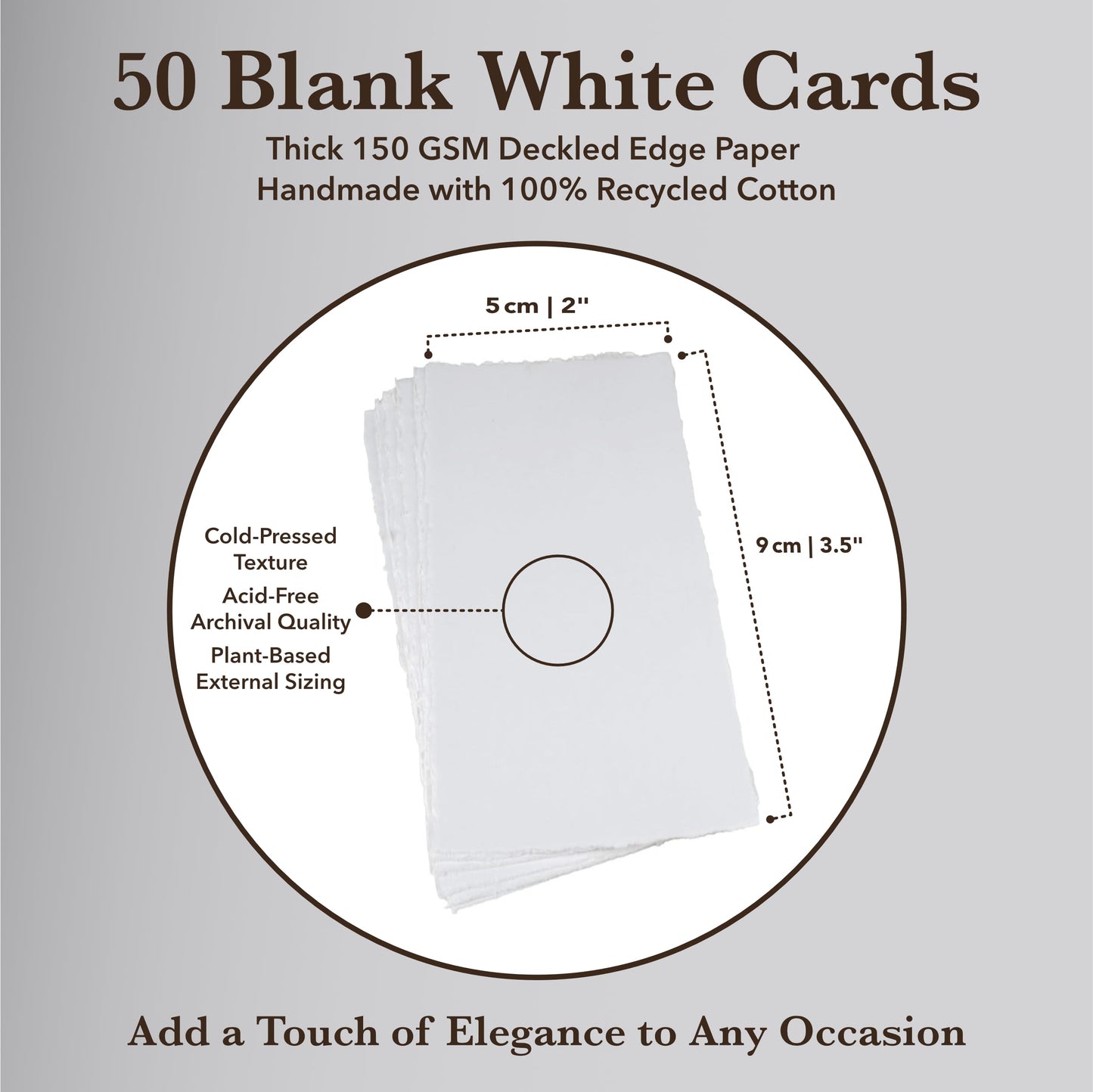 Wanderings Handmade Deckle Edge Tent Cards – Folded to 2" x 3.5" – 150 GSM - 25-Pack – Textured Cotton Paper – Blank Names, Table Settings, Gift Tags, Love Notes