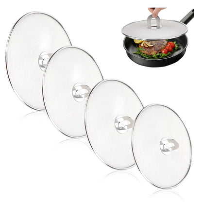 MOAMUN 4PCS Splatter Screen for Frying Pan, Stainless Steel Grease Splatter Guard, Hot Oil Splatter Screen with Foldable Knob, Ultra-Fine Mesh No Burns Keeps Kitchen Clean(8", 10", 11.5", 13")