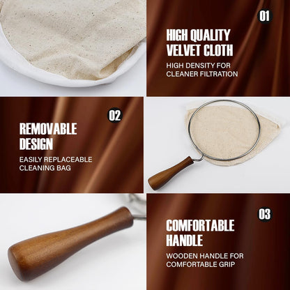 Coffee Filter, Flannel Cloth Coffee Filter with Wooden Handle, Reusable Coffee Sock Filter for Home Office Kitchen Use