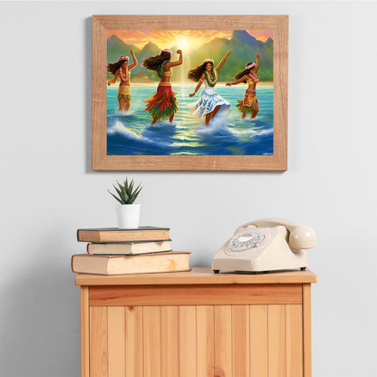 UIBDVKS Funny Hawaiian Dancers Diamond Painting Kits for Adults Diamond Art DIY 5D Full Round Drill Crystal Rhinestone Arts and Crafts for Home Decor Wall Decor 12X16Inch