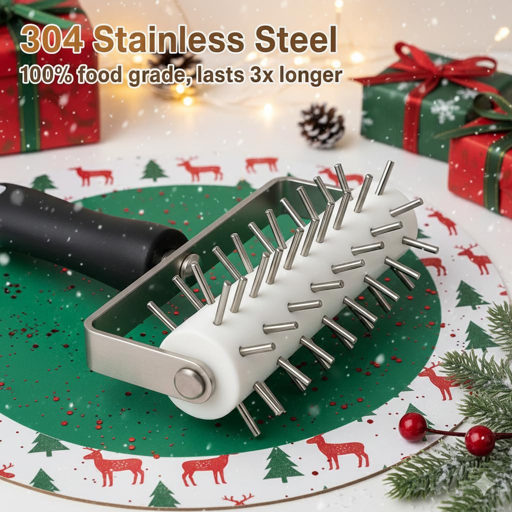 EVEDMOT Pizza Dough Docker Roller Stainless Steel, Pin Puncher Dough Hole Maker, Docking Tool for Pizza Pie Cookie Pastry Bread