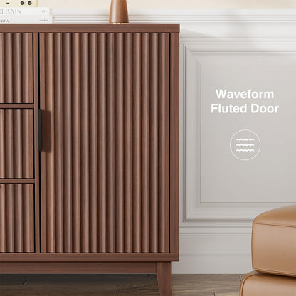 47.2" W Storage Cabinet with 3 Drawers, Fluted Buffet Cabinet with Storage, Large Sideboard with 2 Door, Modern Mid Century TV Stand Coffee Bar Cabinets for Living Room, Kitchen, Entryway