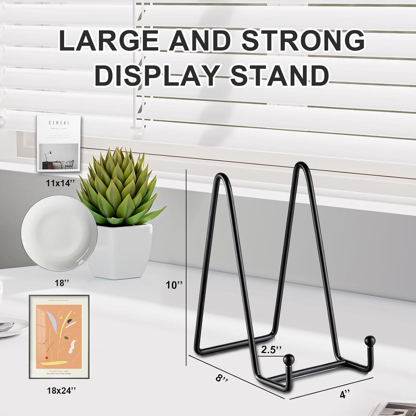 Pack of 3 Large 8-Inch Metal Square Display Board Holders for Photo Frame, Decorative Boards, Books, Artwork