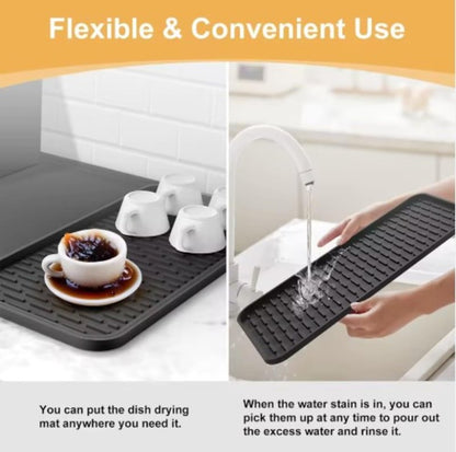 Silicone Coffee Mat 24x16 with Detachable Drying Tray - Waterproof, Dishwasher Safe, BPA Free, Non-Slip Heat Resistant Countertop Protector for Coffee Maker & Bar, Black