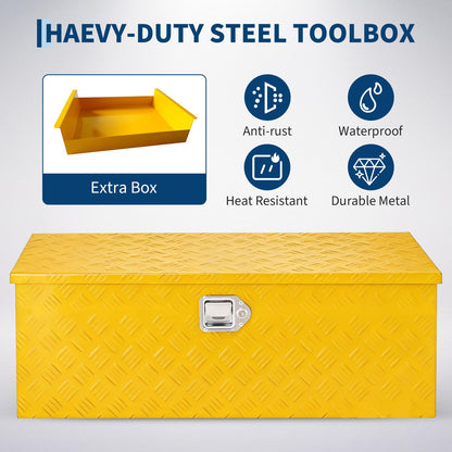 GarveeLife Heavy Duty Aluminum Truck Bed Tool Box – 30x15x15 in, Lockable & Waterproof, Gas Strut Lid, Organizer Tray, Side Handles, Five-Striped Yellow