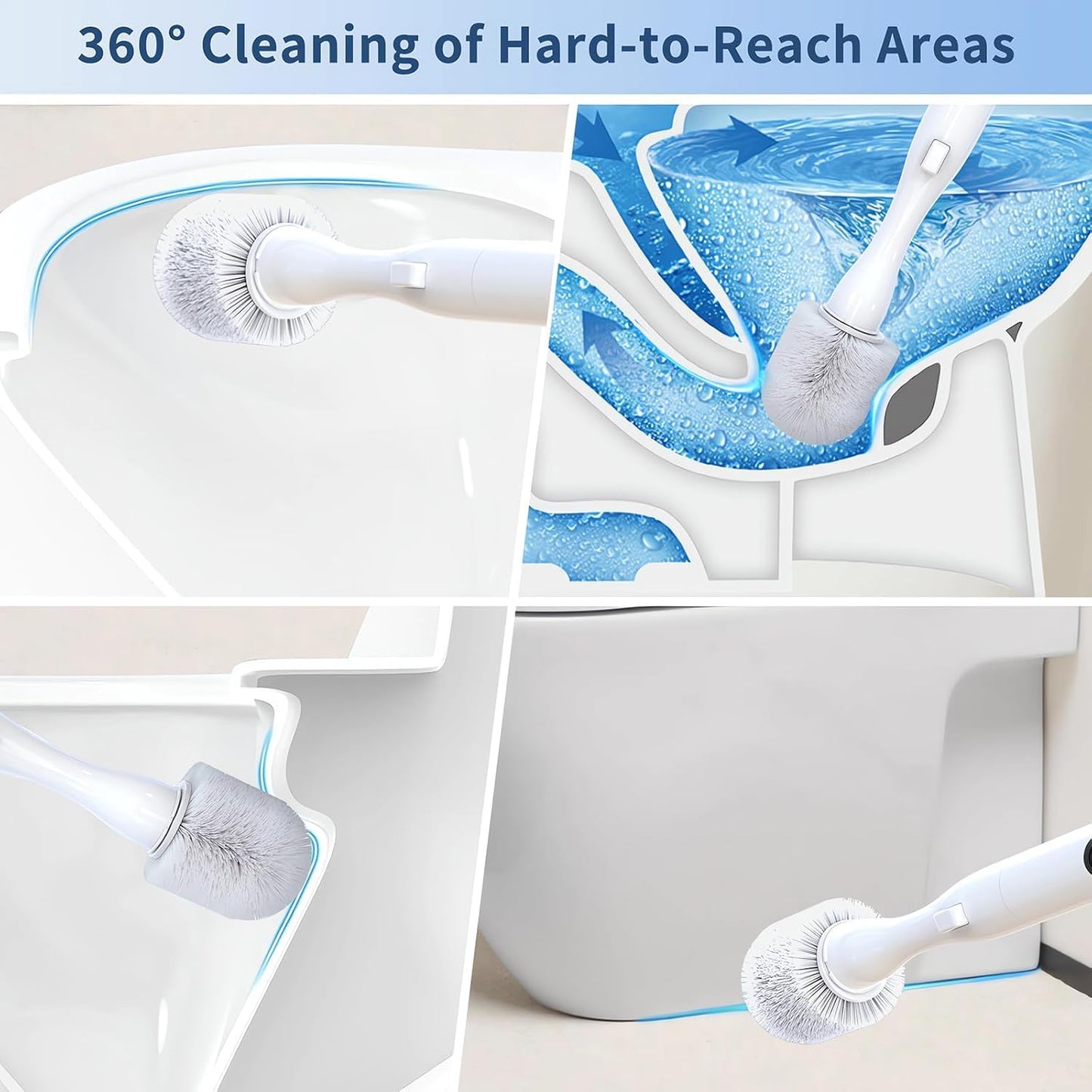 HKFIF Set, 360 2 Electric Toilet Brush, Toilet Brush and Holder Degree Powerful Cleaning Easily Eliminate Stains