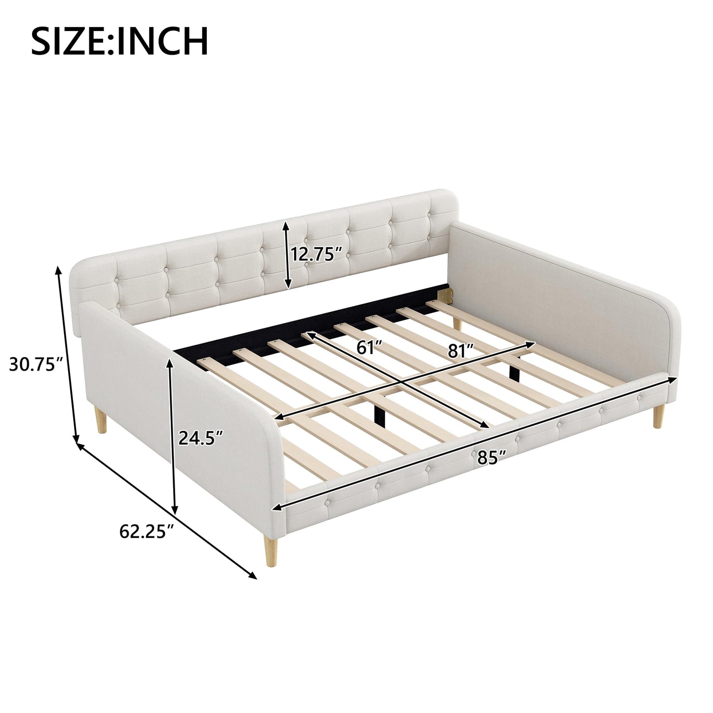 Merax 85" Queen Size Linen Upholstered Daybed with 4 Support Legs,Beige