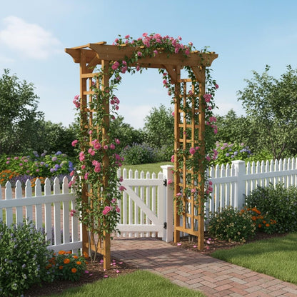 BIGTO Wooden Arbor 63" x 26" x 85", Wood Wedding Trellis for Plant Climbing, Outdoor Decor Pergola