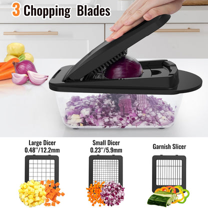 8 Blade All-in-1 Vegetable Chopper Mandoline Slicer with Container, Food Chopper, Onion Chopper, Veggie Cutter for Salad, Kitchen Gadgets Accessories Essentials, Black