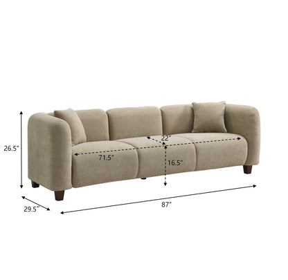 Merax 87" Chenille Upholstered Sofa Couch 3 Seater with 2 Pillows, Modern Living Room Sofa with Solid Wood Legs, Camel