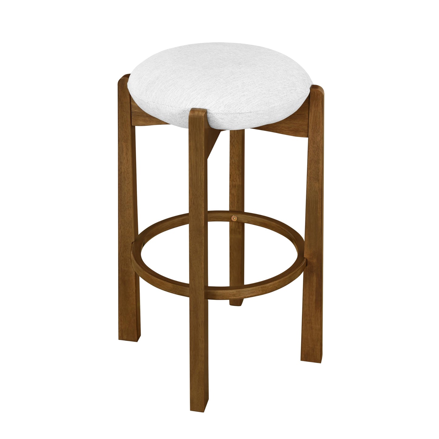 Christopher Knight Home Lilac Modern Counter Height Bar Stools Set of 2, Fabric Round Stool Chair for Kitchen Island, Wood Dining Room Chair, Upholstered Counter Stool with Footrest,Dark Walnut+Ivory