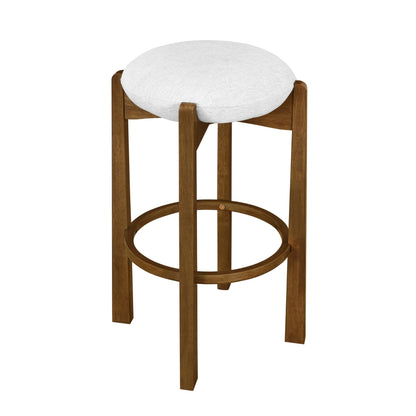 Christopher Knight Home Lilac Modern Counter Height Bar Stools Set of 2, Fabric Round Stool Chair for Kitchen Island, Wood Dining Room Chair, Upholstered Counter Stool with Footrest,Dark Walnut+Ivory