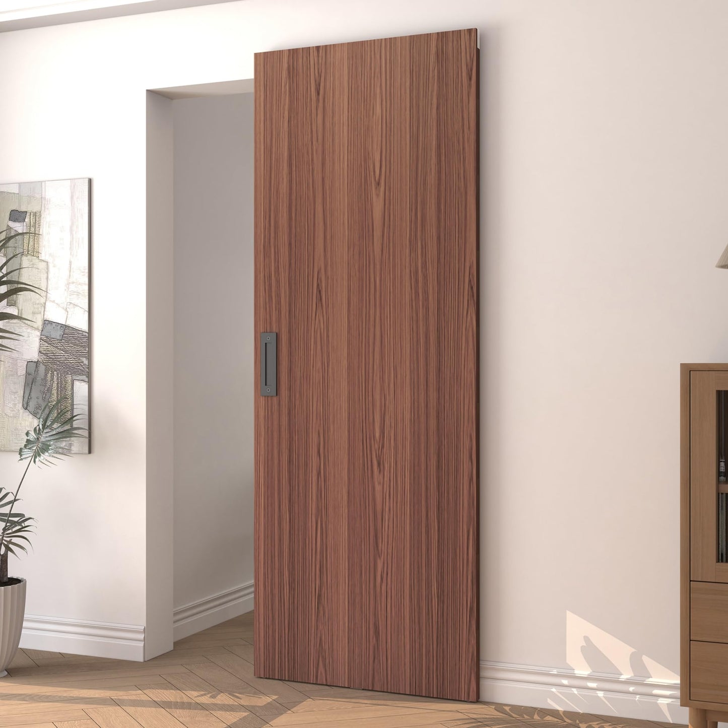 JUBEST 32"x86" Concealed Sliding Barn Door with Soft Close Hardware Kit, Brown Hidden Door for Opening 24"-28"x84", Waterproof and Modern, Smooth Sliding, for Interior Using, Widely Used