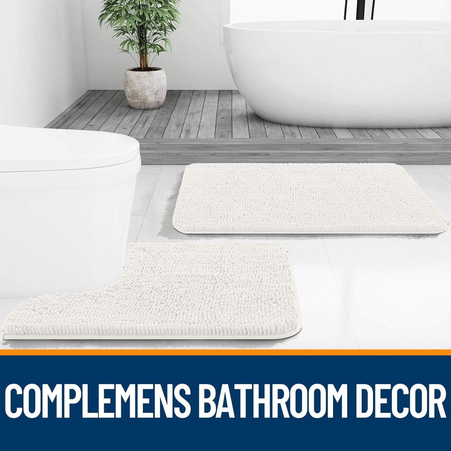 OLANLY Bathroom Runner Rug - Extra Soft Chenille, Quick Dry, Machine Washable | 47x20 Inches, Ivory