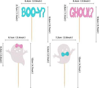 Ercadio 24 Pack Halloween Cupcake Toppers - Glitter Ghost Picks for Baby Showers & Gender Reveals