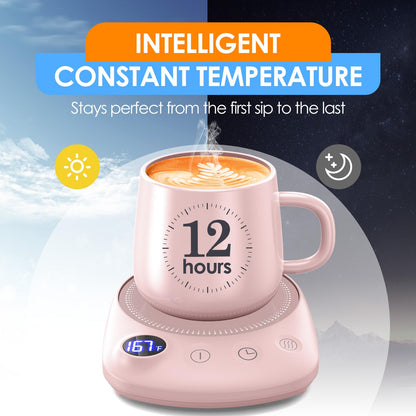 KitchekShop Coffee Mug Warmer - Fastest Heating & Highest Temperature, Coffee Cup Warmer for Desk Auto Shut Off, 4 Temp Settings & 1-12H Timer, Smart Electric Beverage Warmer for Coffee, Tea (Pink)