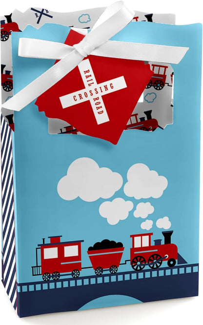 Set 12 Big Dot of Happiness Railroad Party Crossing - Steam Train Birthday or Baby Shower Favor Boxes