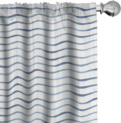 Ambesonne Harbour Stripe Window Curtains, 2-Panel Set with Rod Pocket, Abstract Nautical Ocean Design, 28" x 63" Blue