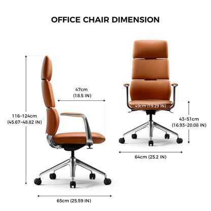 TOMU Executive Leather Office Chair, Top Grain Genuine Leather Executive Chair High Back with headrest, Adjustable Tilt & Height, Ergonomic Swivel Chair with Wheels (Orange)