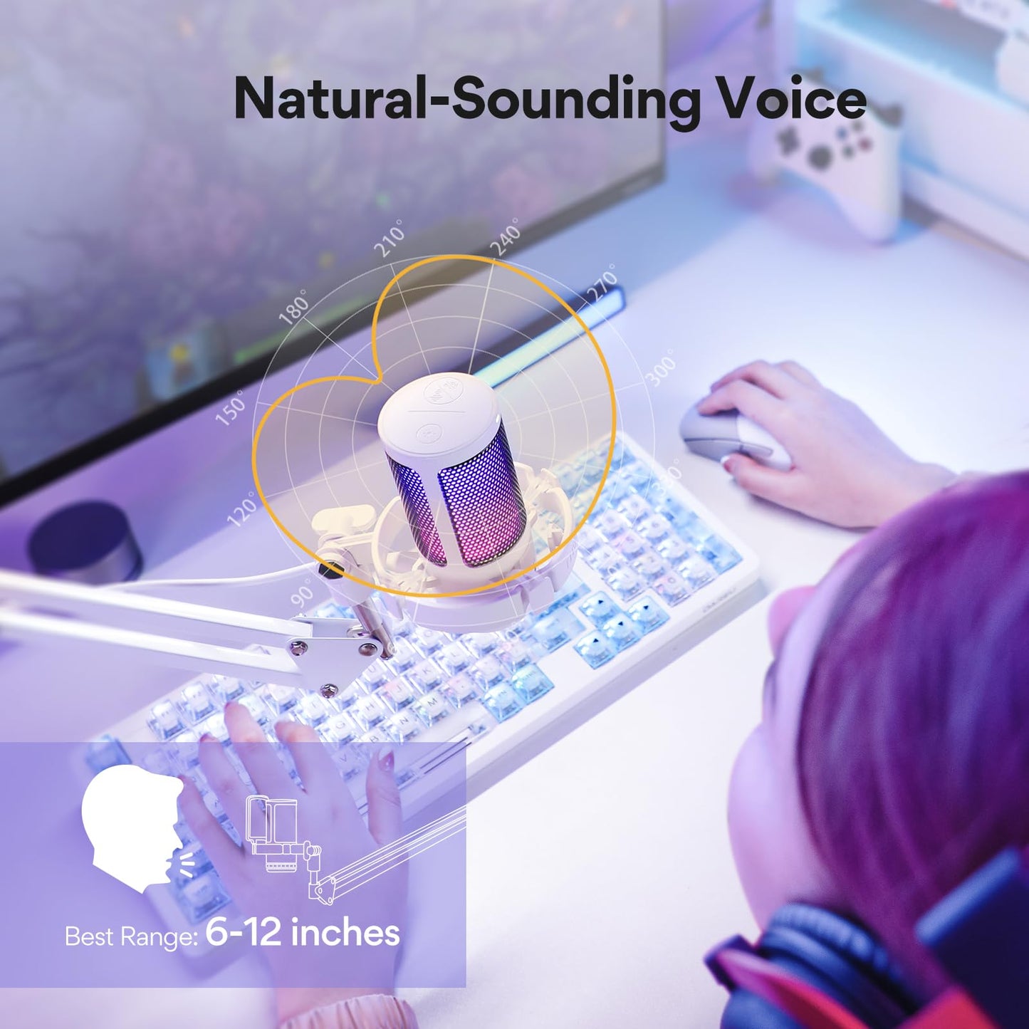 MAONO USB Gaming Microphone with Noise Cancellation, Computer PC Mic with Boom Arm, RGB Light, Mute, Gain, Monitoring Streaming Mic for Podcast, YouTube, Twitch, Discord, PS5/4, GamerWave DGM20S