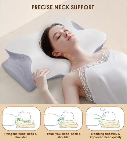 Cervical Pillow for Neck and Shoulder, Ergonomic Contour Memory Foam Pillows for Sleeping, Cooling Neck Support Pillow for Back Stomach Side Sleeper Dark Grey