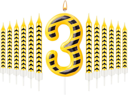 AXBMM 13 Set 12 3 3) Pcs Construction Themed Birthday Candles Yellow and Black Number Candle Cake Topper