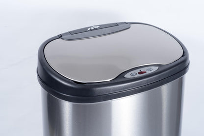 Ninestars Two-Piece Automatic Trash Can Combo Set, 13 Gal (50L) & 3 Gal (12L) Touchless Motion Sensor Garbage Cans with Odor-Sealing Lids, Matching Oval Stainless Steel, Black Trim