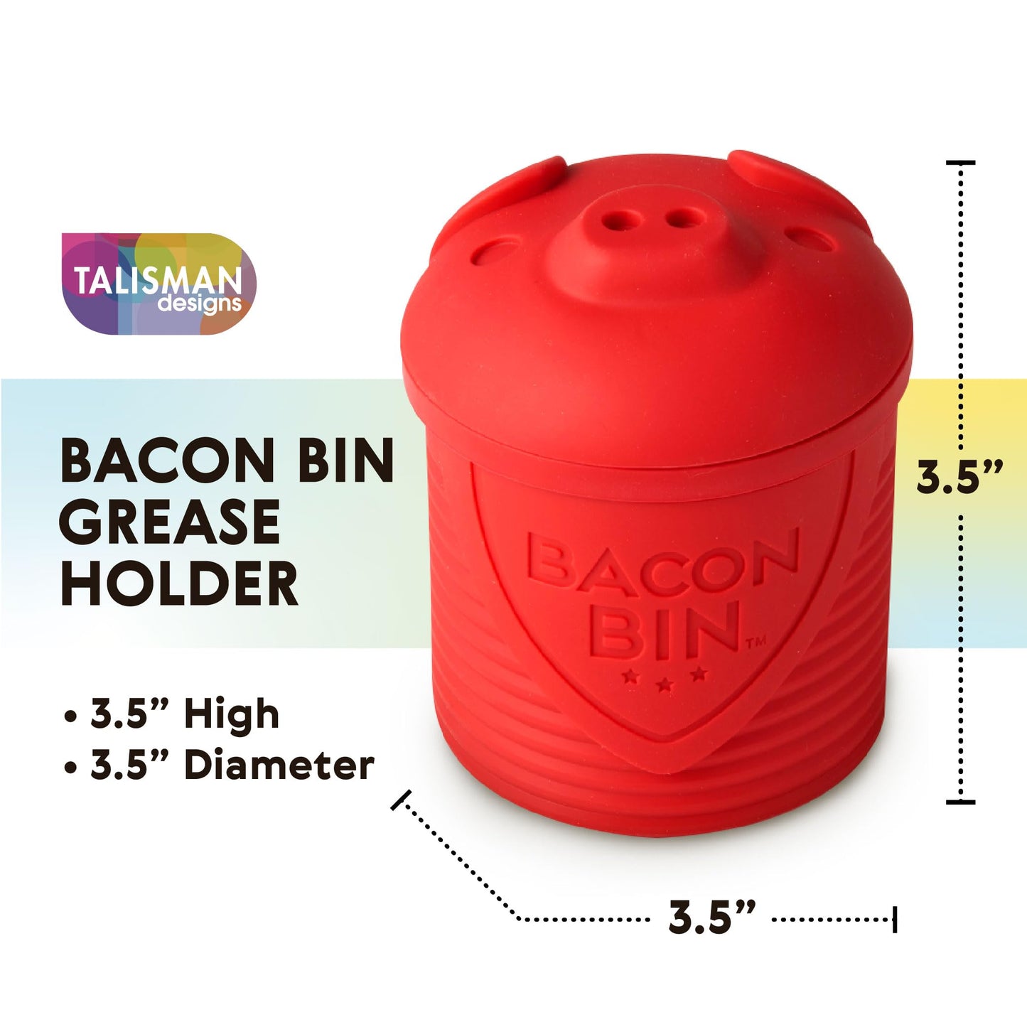 Talisman Designs Bacon Bin Grease Strainer & Collector | Family Friendly Kitchen Tools | Fun & Functional Silicone Grease Container | Holds up to 1 Cup | Red