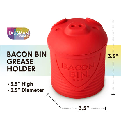 Talisman Designs Bacon Bin Grease Strainer & Collector | Family Friendly Kitchen Tools | Fun & Functional Silicone Grease Container | Holds up to 1 Cup | Red