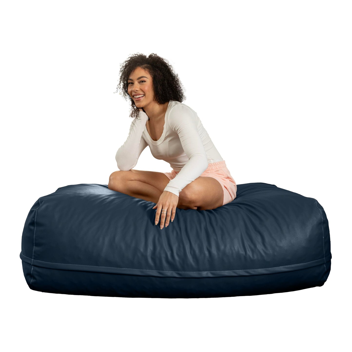 Atrium Collection Lino Ottoman - Oversized Large Couch Ottoman & Foam-Filled Lounger - Faux Leather - Oxford Blue