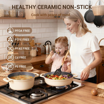 Ammeloo 8-Piece Non Stick Stock Pot with Lid, Ceramic Cooking Pot Set, 4.5 Qt All-in-One Non Toxic Soup Pot for All Stoves, Easy to Clean & Dishwasher Safe, Oven Safe, Induction Ready, PFOA PFAS Free