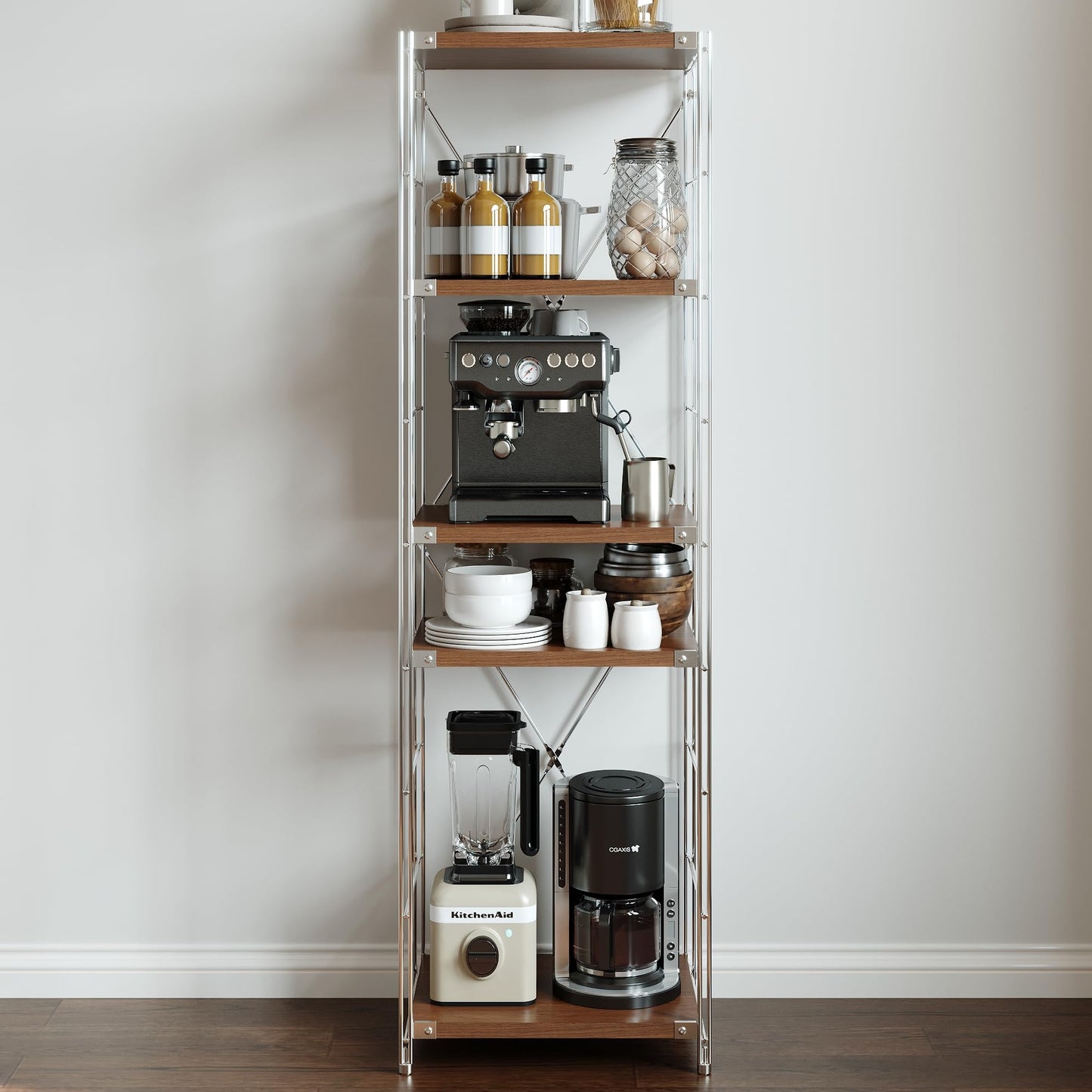 Achene 5-Tier Industrial Bookshelf, Storage Bookcase for Living Room, Bedroom, Home Office, and Kitchen, 18"x18"x67" Inches (Dark Walnut, 5T18IN)