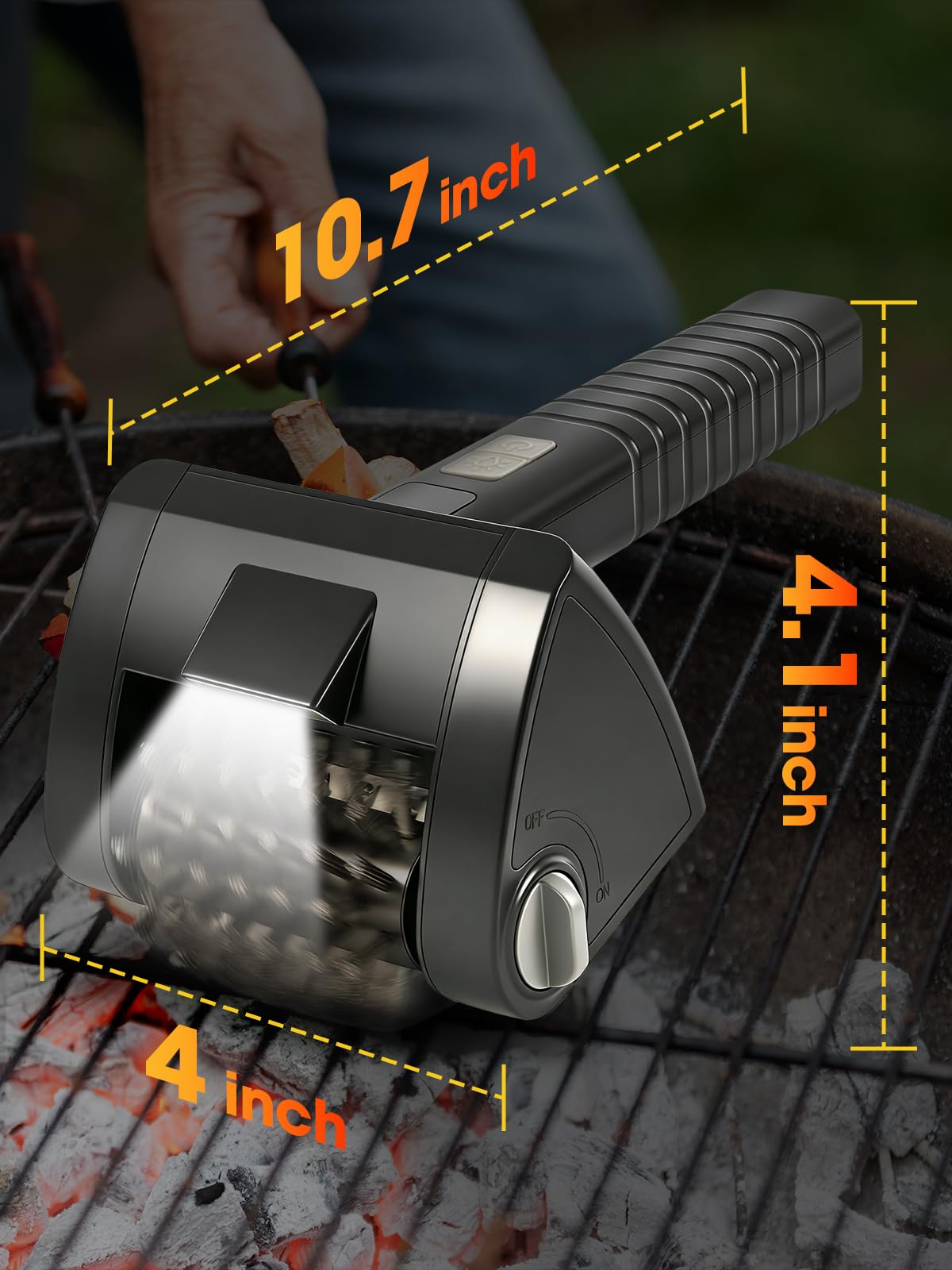 Electric Grill Brush, Cordless Rechargeable BBQ Cleaner, 2-Speed Control, 304 Stainless Steel Removable Brush Head for BBQ Grates & Outdoor Grills
