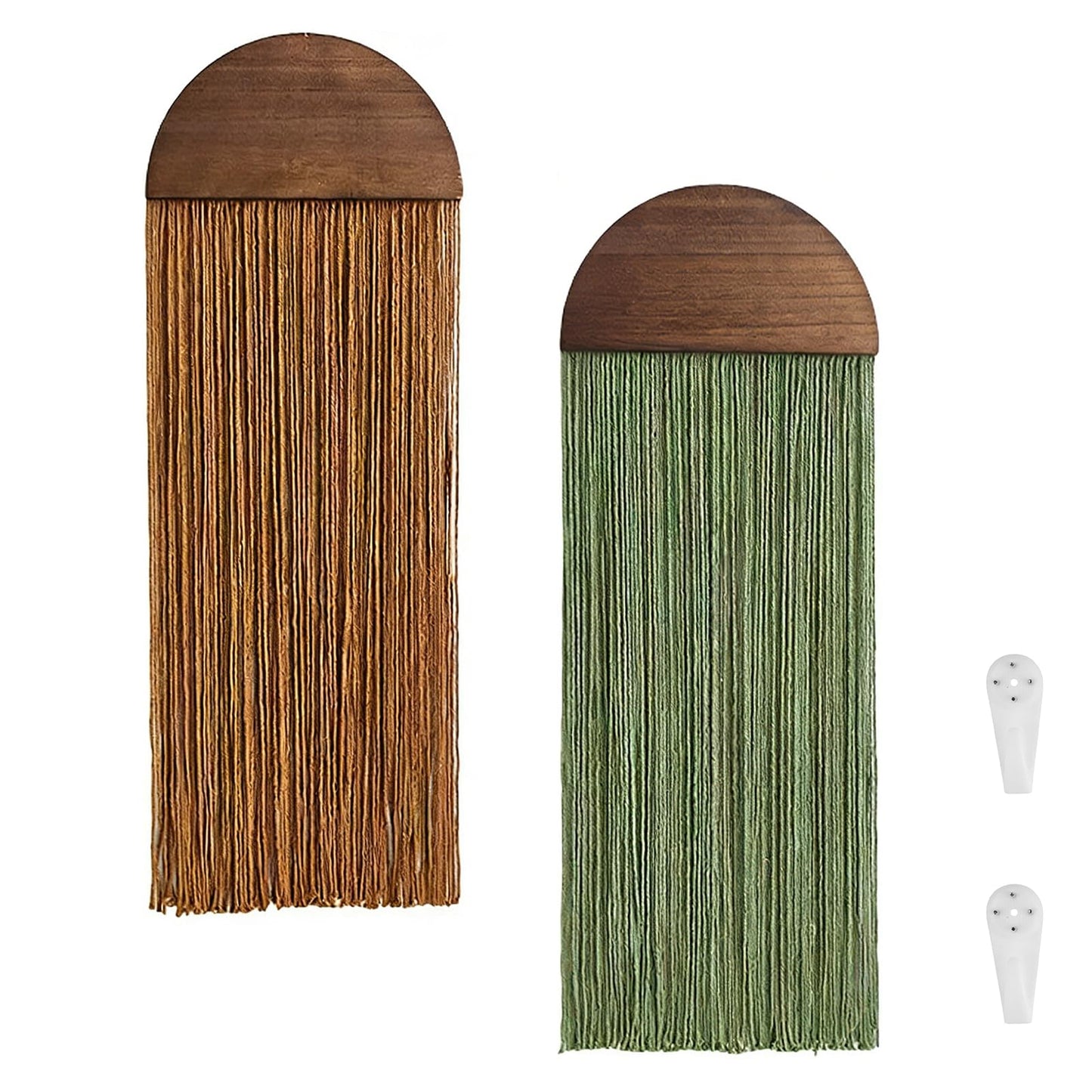 2 Pcs Macrame Wall Hanging Boho Wall Decor - 11.81" W x 35" L for Handmade Woven Tapestry Art with Wood Tassels, Bohemian Yarn Decoration for Bedroom Above Bed Headboard Living Room